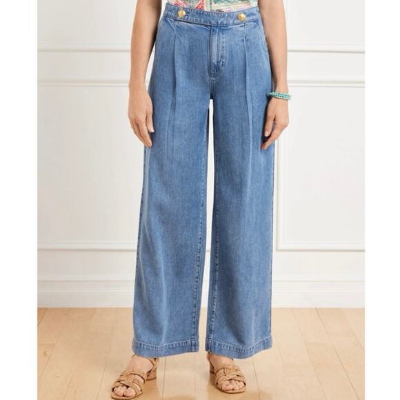 Talbots Size 8P 8 Petite Wide Leg Trouser Jeans Naomi Wash 2025 Tencel Lyocell - Picture 1 of 6